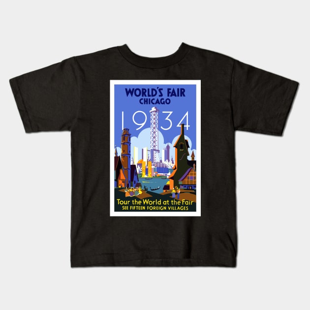 Chicago World's Fair 1934 Kids T-Shirt by RockettGraph1cs